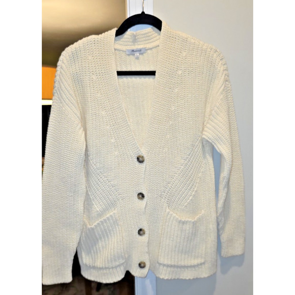 Madewell Textural-Stitch Chunky Knit V-Neck Cardigan Sweater Medium Button Up - Picture 3 of 11